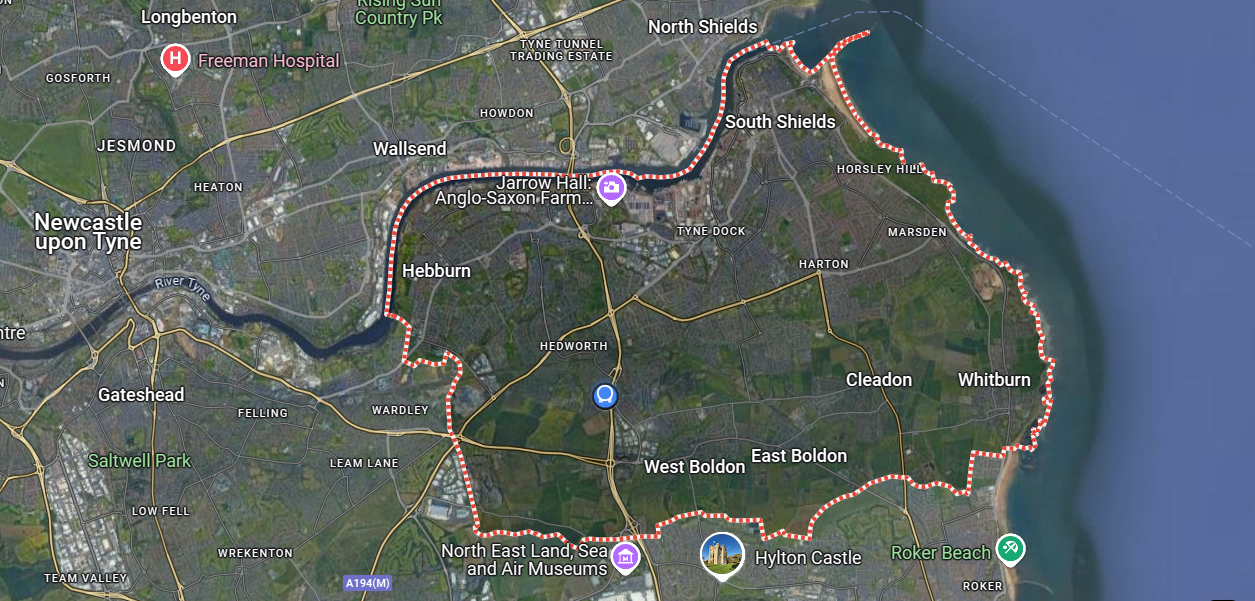 Food and Drinks Delivery South Tyneside Location Map